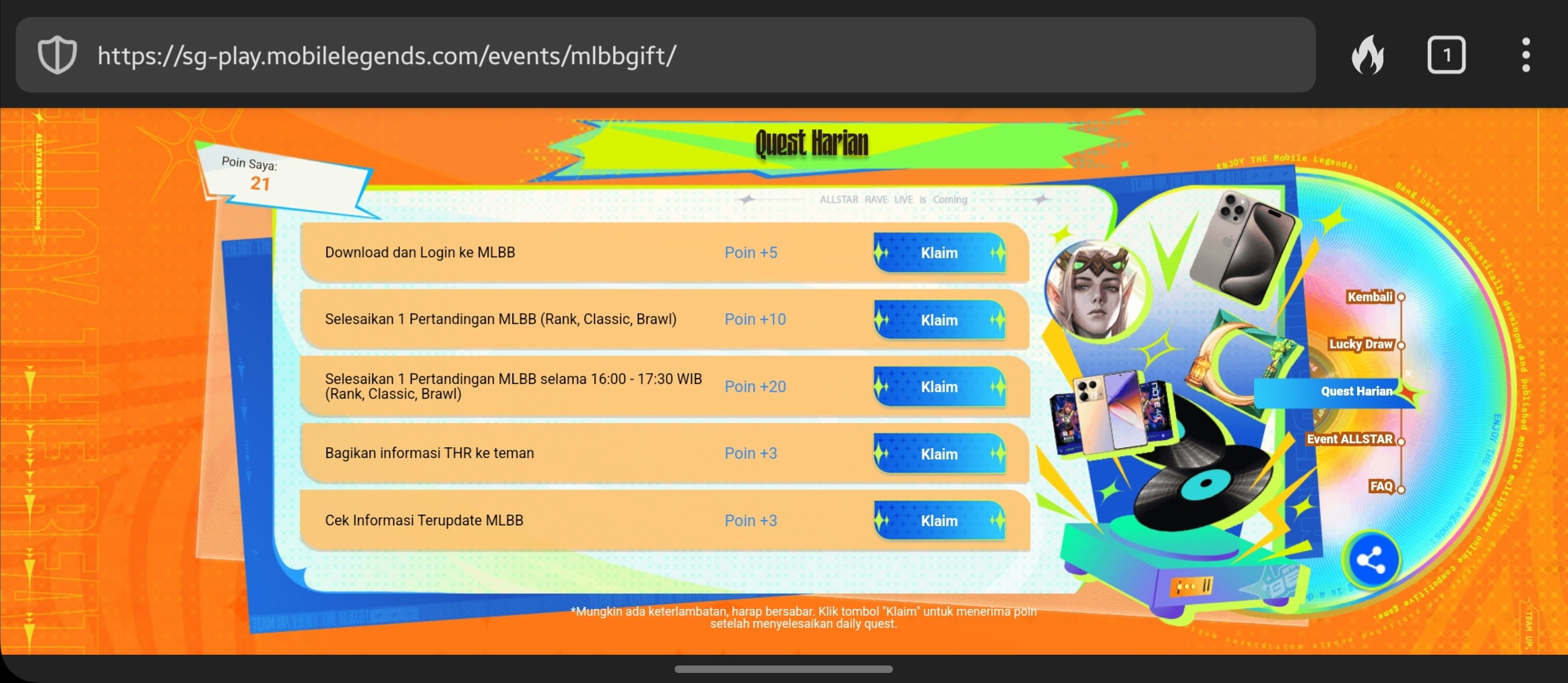 Cara Mendapatkan THR Mobile Legends - Tugas harian