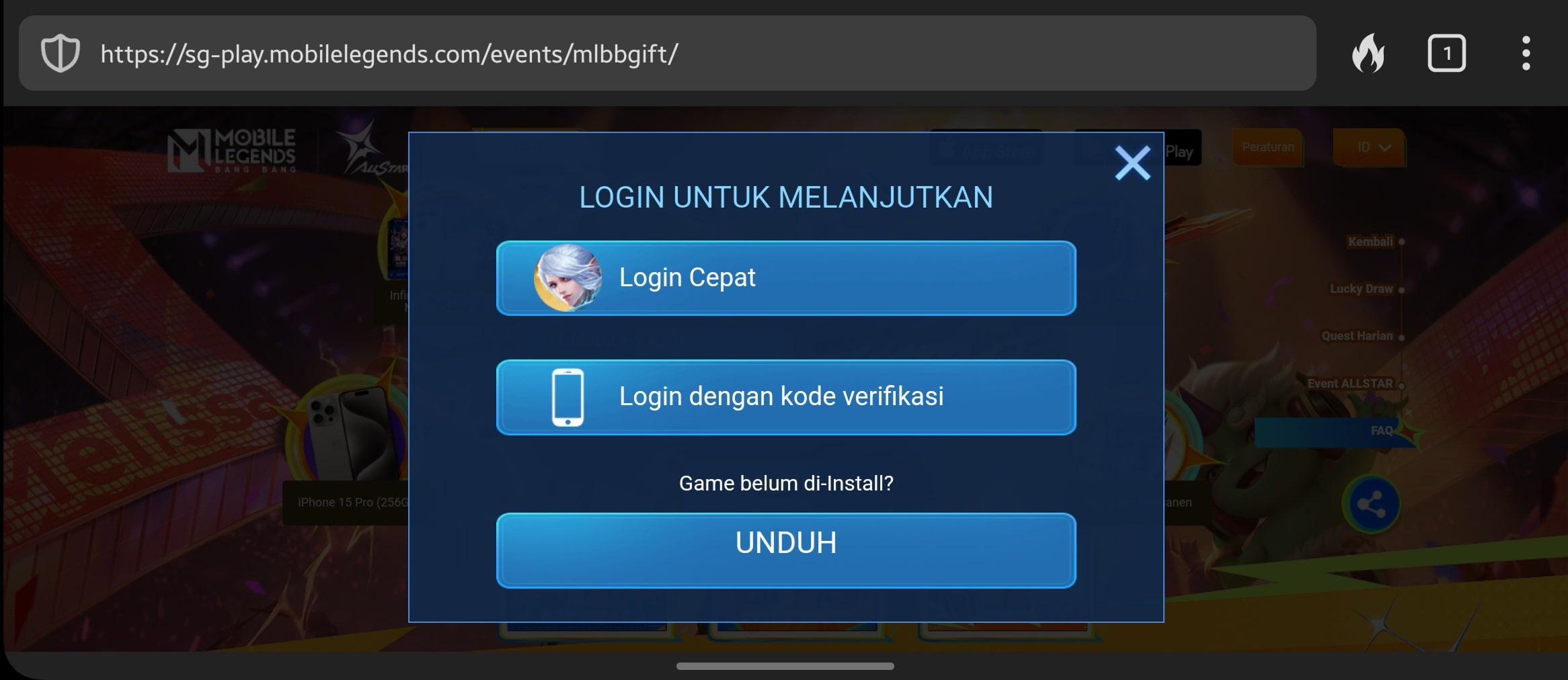 Cara Mendapatkan THR Mobile Legends - Login