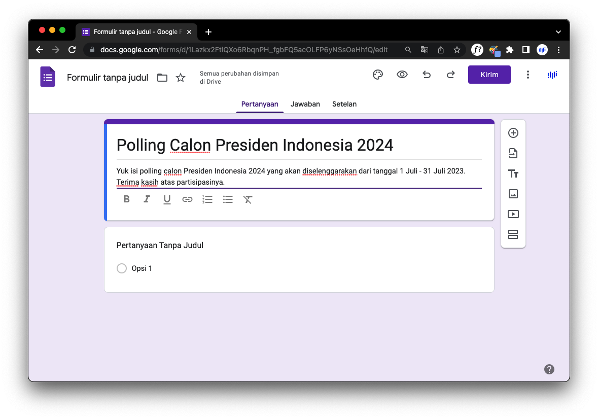Cara Membuat Polling Pemilu 2024 di Google Form